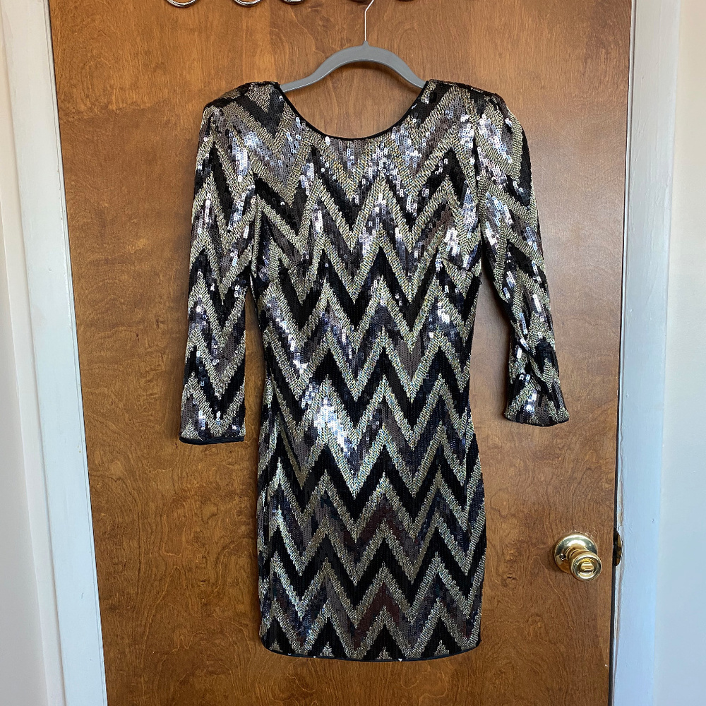 BEBE Black and Gold Sequin Dress
